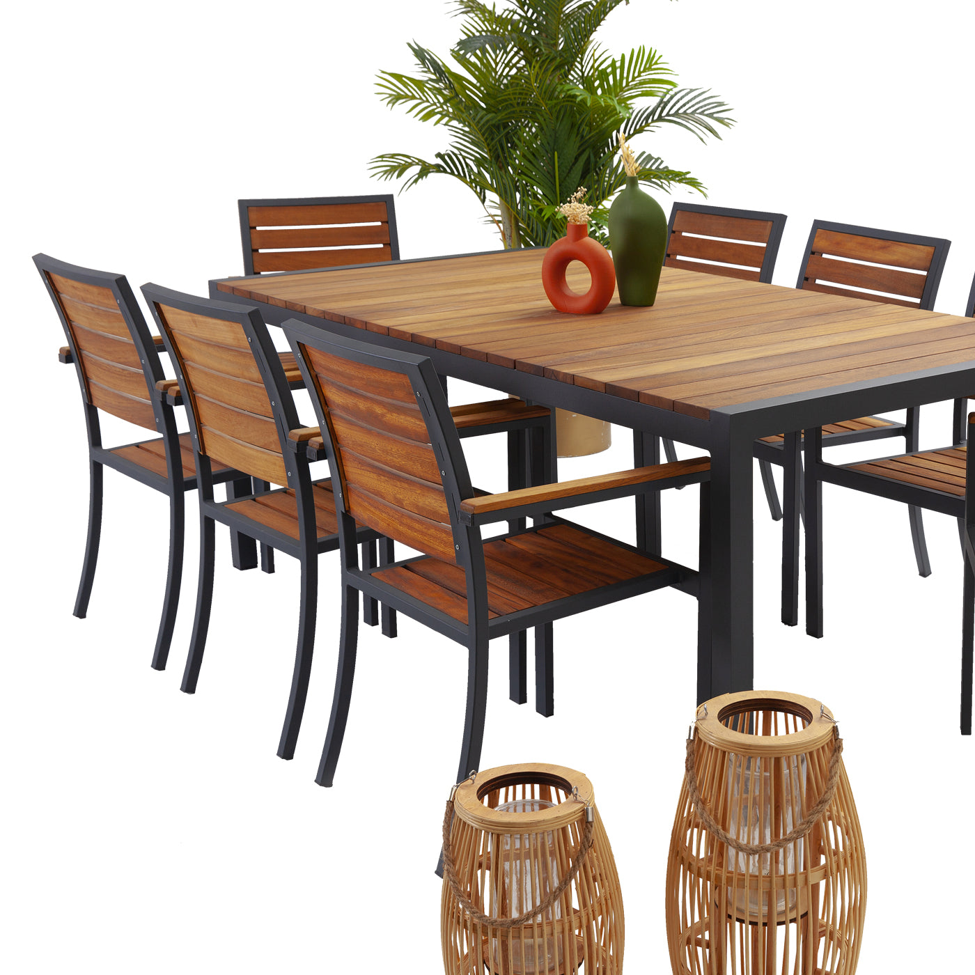 Gerçek iroko ahşap yüzeye sahip Omega 100 x 200 dış mekân yemek masası tabla detayı – Eral Garden